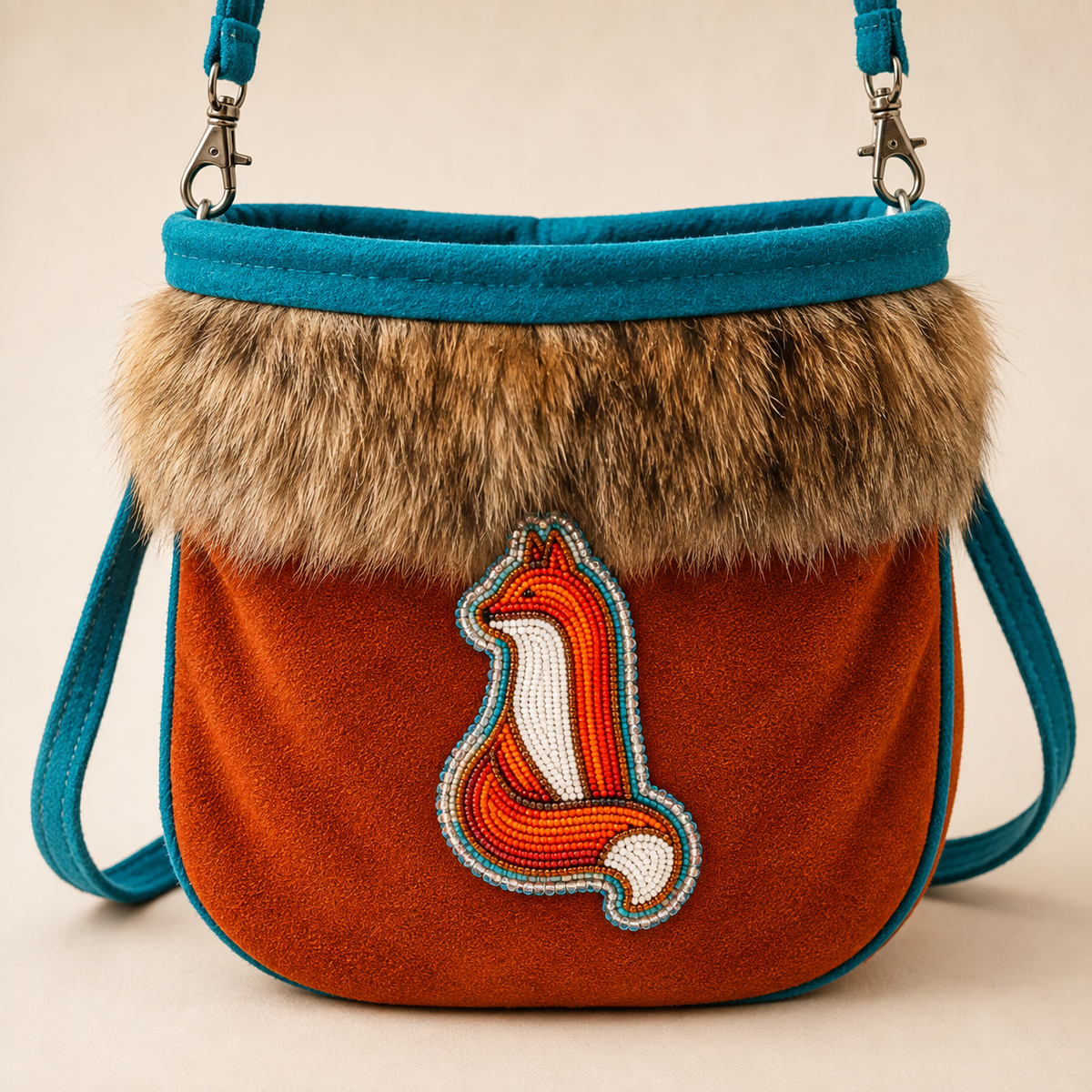 Handcrafted leather purse with fur trim and beadwork – Hide & Stitch Co.