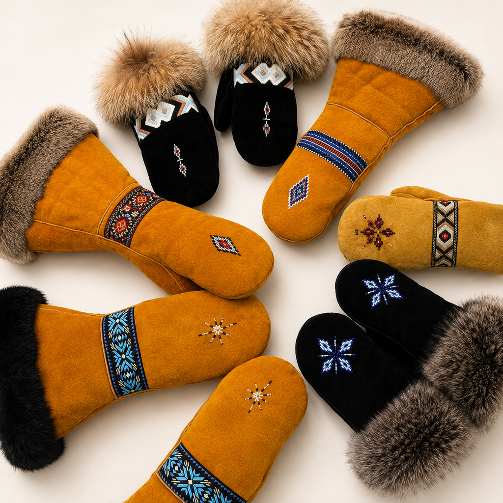 Handcrafted leather mitts with fur trim and beadwork – Hide & Stitch Co.
